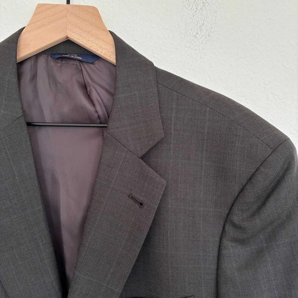 Brooks Brothers 346 Madison Fit Suit Mens 44R 36W Gray Glen Plaid 2 Button *Flaw